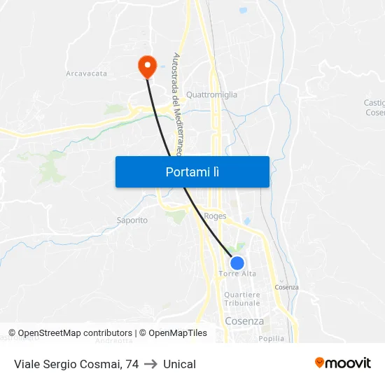 Viale Sergio Cosmai, 74 to Unical map