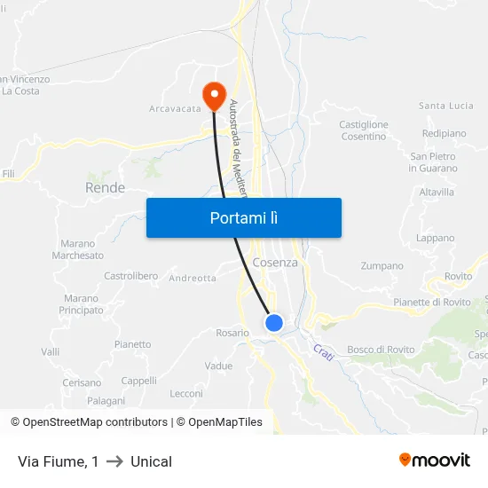 Via Fiume, 1 to Unical map