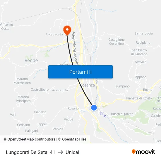 Lungocrati De Seta, 41 to Unical map