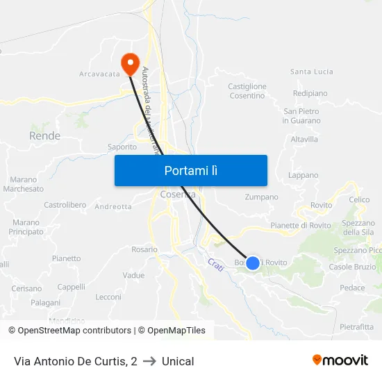 Via Antonio De Curtis, 2 to Unical map