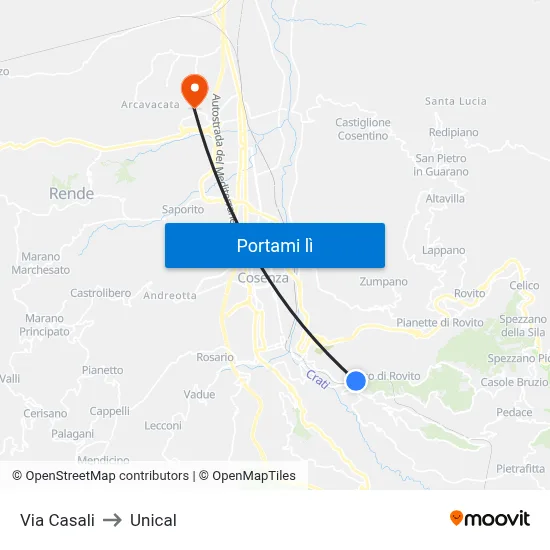 Via Casali to Unical map