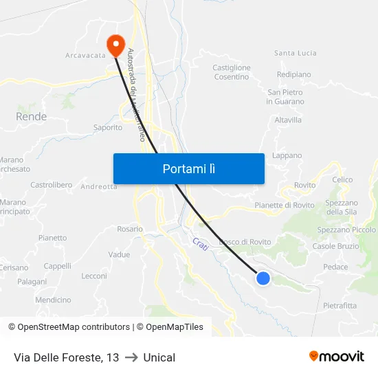 Via Delle Foreste, 13 to Unical map