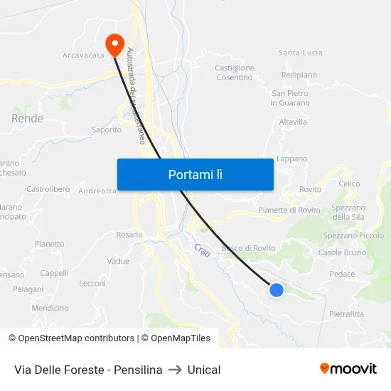Via Delle Foreste - Pensilina to Unical map
