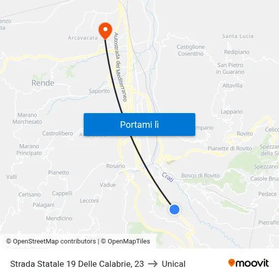 Strada Statale 19 Delle Calabrie, 23 to Unical map