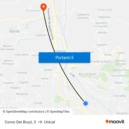 Corso Dei Bruzi, 3 to Unical map