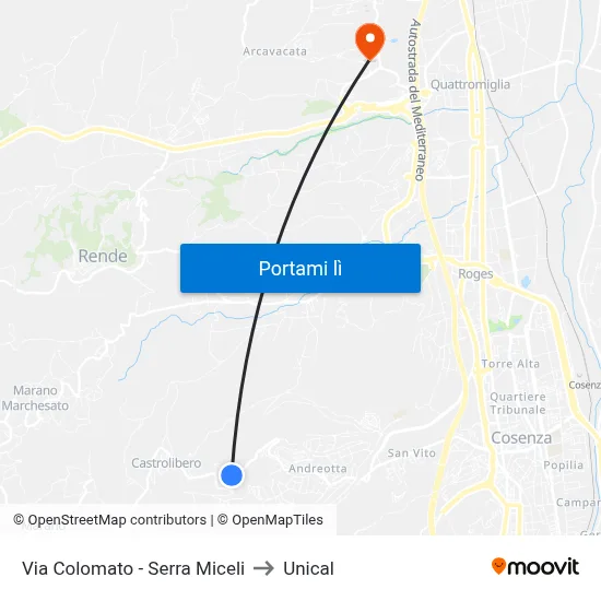 Via Colomato - Serra Miceli to Unical map