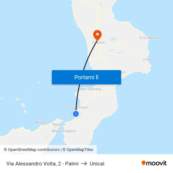Via Alessandro Volta, 2 - Palmi to Unical map