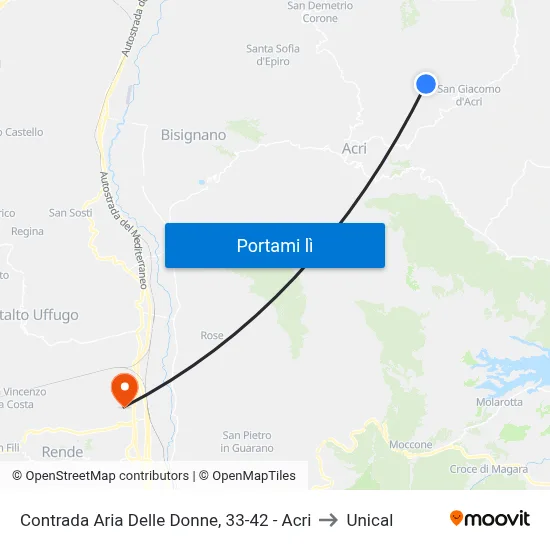 Contrada Aria Delle Donne, 33-42 - Acri to Unical map