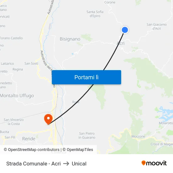 Strada  Comunale  - Acri to Unical map