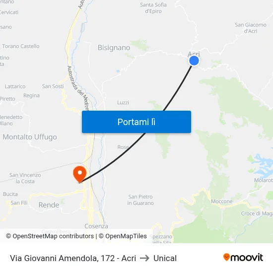 Via Giovanni Amendola, 172 - Acri to Unical map