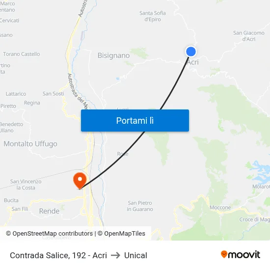 Contrada Salice, 192 - Acri to Unical map