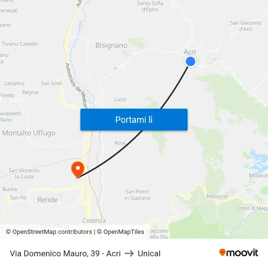 Via Domenico Mauro, 39 - Acri to Unical map