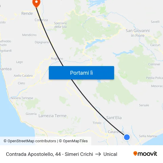 Contrada Apostolello, 44 - Simeri Crichi to Unical map