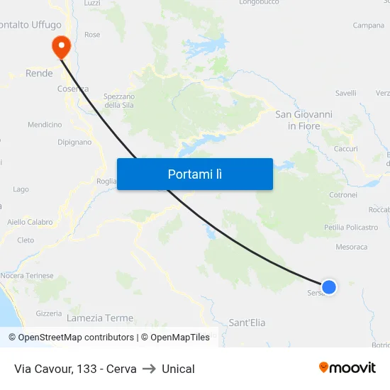 Via Cavour, 133 - Cerva to Unical map