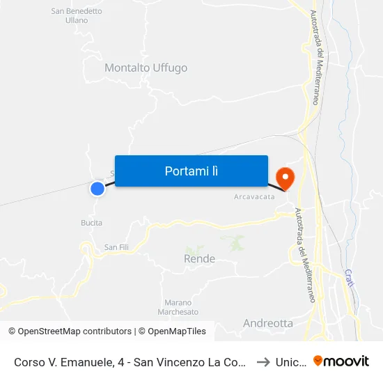 Corso V. Emanuele, 4 - San Vincenzo La Costa to Unical map
