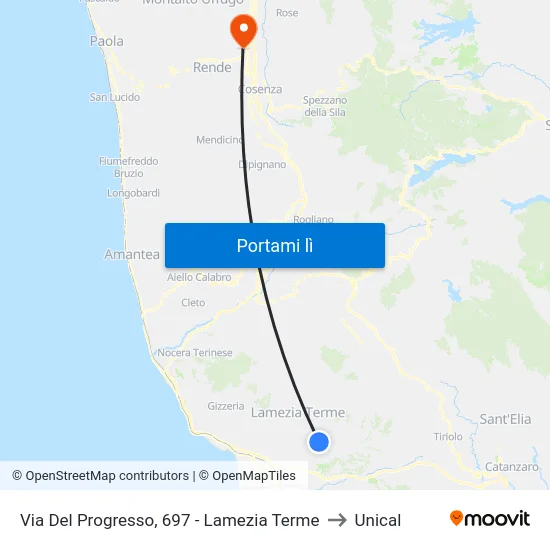 Via Del Progresso, 697 - Lamezia Terme to Unical map