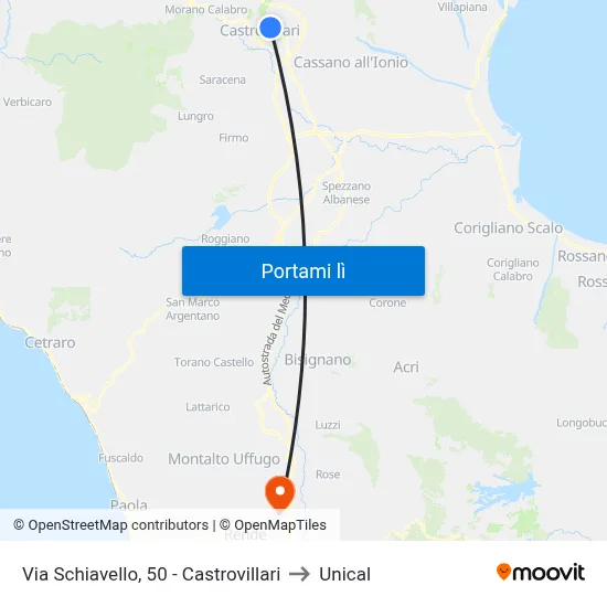 Via Schiavello, 50 - Castrovillari to Unical map