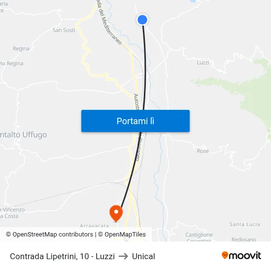 Contrada Lipetrini, 10 - Luzzi to Unical map