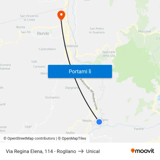 Via Regina Elena, 114 - Rogliano to Unical map