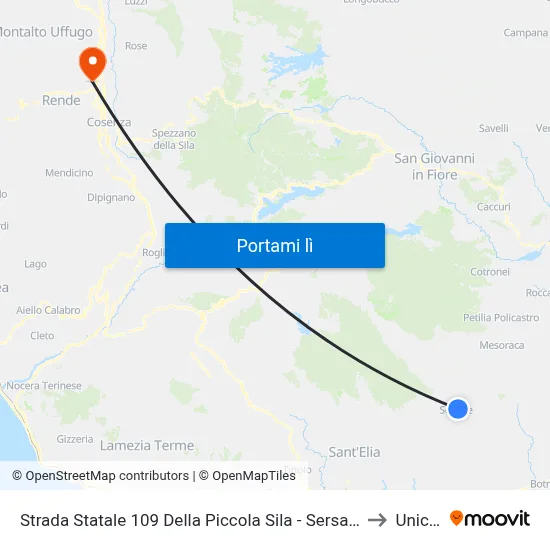 Strada Statale 109 Della Piccola Sila - Sersale to Unical map