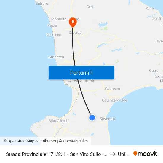 Strada Provinciale 171/2, 1 - San Vito Sullo Ionio to Unical map
