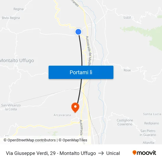 Via Giuseppe Verdi, 29 - Montalto Uffugo to Unical map