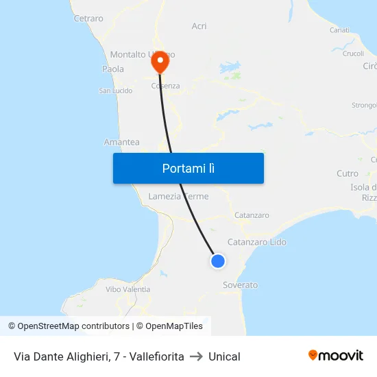 Via Dante Alighieri, 7 - Vallefiorita to Unical map