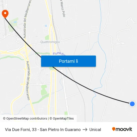 Via Due Forni, 33 - San Pietro In Guarano to Unical map