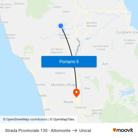 Strada Provinciale 130 - Altomonte to Unical map