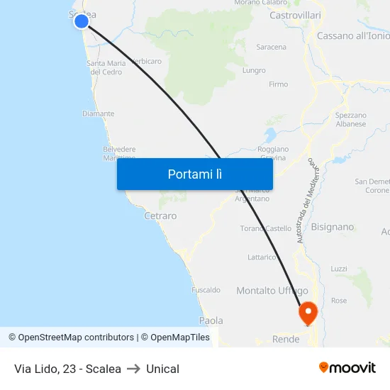 Via Lido, 23 - Scalea to Unical map