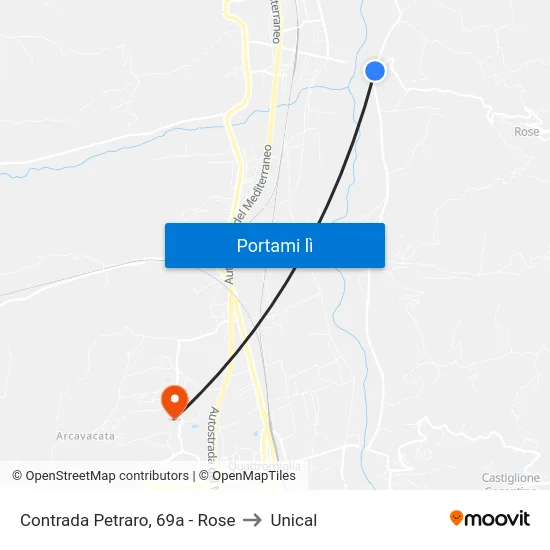 Contrada Petraro, 69a - Rose to Unical map