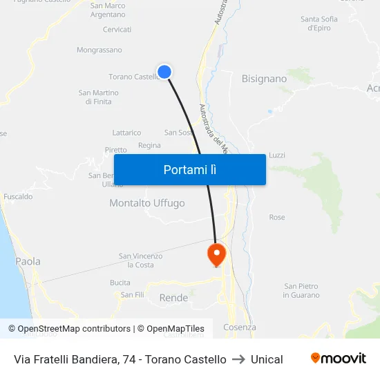 Via Fratelli Bandiera, 74 - Torano Castello to Unical map