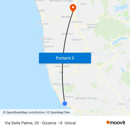 Via  Delle Palme, 20 - Gizzeria to Unical map