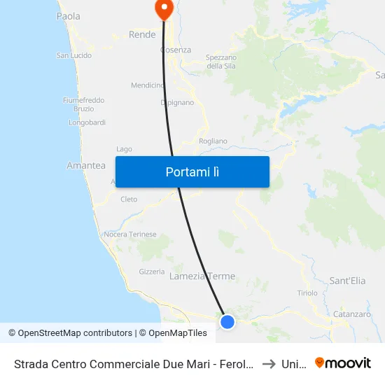 Strada Centro Commerciale Due Mari  - Feroleto Antico to Unical map