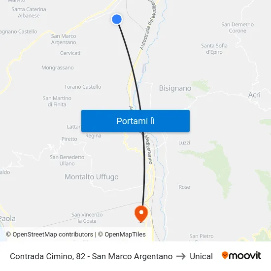 Contrada Cimino, 82 - San Marco Argentano to Unical map