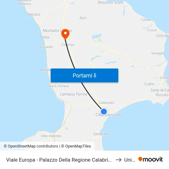 Viale Europa - Palazzo Della Regione Calabria - Catanzaro to Unical map