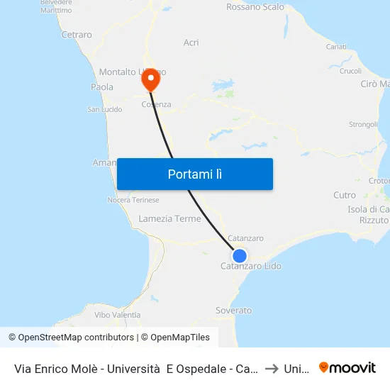 Via Enrico Molè - Università  E Ospedale - Catanzaro to Unical map