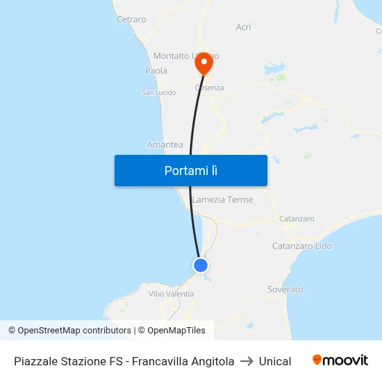 Piazzale Stazione FS - Francavilla Angitola to Unical map