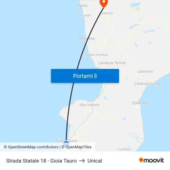 Strada Statale 18 - Gioia Tauro to Unical map