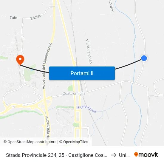 Strada Provinciale 234, 25 - Castiglione Cosentino to Unical map