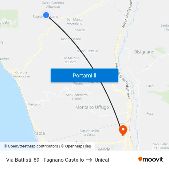 Via Battisti, 89 - Fagnano Castello to Unical map