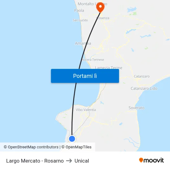 Largo Mercato - Rosarno to Unical map
