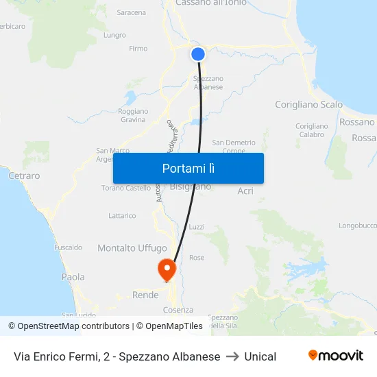 Via Enrico Fermi, 2 - Spezzano Albanese to Unical map