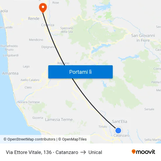 Via Ettore Vitale, 136 - Catanzaro to Unical map