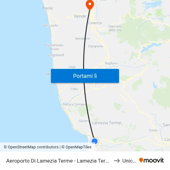 Aeroporto Di Lamezia Terme - Lamezia Terme to Unical map