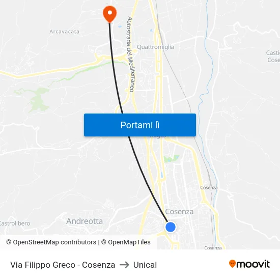 Via Filippo Greco - Cosenza to Unical map