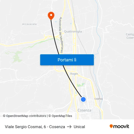 Viale Sergio Cosmai, 6 - Cosenza to Unical map