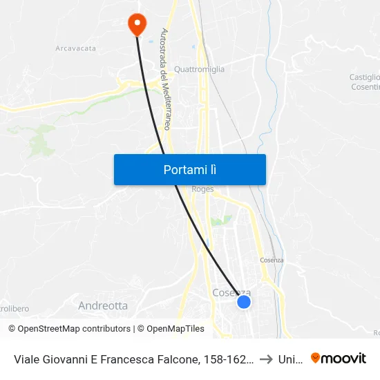 Viale Giovanni E Francesca Falcone, 158-162 - Cosenza to Unical map