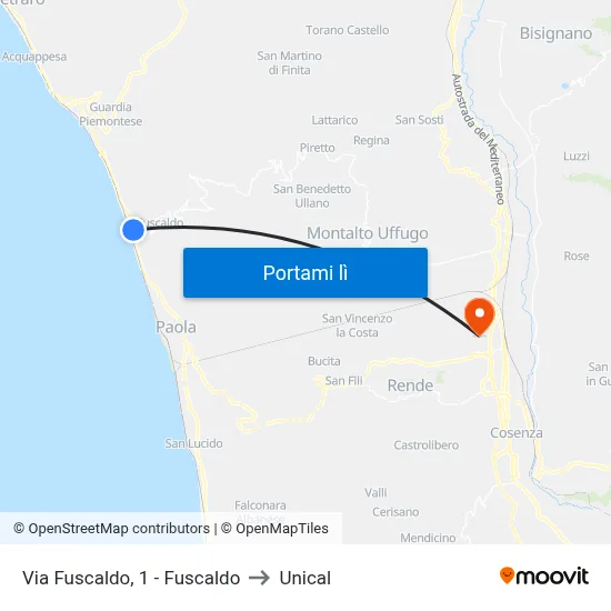 Via Fuscaldo, 1 - Fuscaldo to Unical map