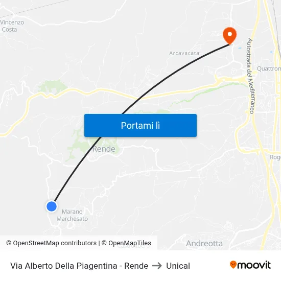 Via Alberto Della Piagentina - Rende to Unical map